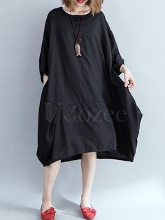 Sku CY-!32370 Material >70%Cotton Style Loose Feature Solid Occasion Going out , Casual , Vacation , Vintage Neckline Round-neck Seasons Spring , Autumn Type Midi Dresses Color BLACK Size FREE SIZE Size chart: Please consult the size chart we provide for this item's measurements to help you decide which size to buy. Please note: There may be 1-3cm differ due to manual measurement. CMINCH Bust Shoulder Sleeve Length FREE SIZE 136 57 31 111 Black Cotton Midi Dress With Pockets, Black Shift Midi Dress In Cotton, Black Relaxed Fit Midi Dress For Casual Wear, Black Relaxed Fit Midi Dress Casual Style, Casual Black Relaxed Fit Midi Dress, Black Relaxed Fit Midi Dress Casual, Black Midi Dress With Pockets For Spring, Black Relaxed Fit Midi Dress For Fall, Black Midi Dress With Relaxed Fit