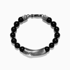 Effy Men's Sterling Silver Beaded Black Agate Bracelet Classic Onyx Beaded Bracelets With Adjustable Fit, Silver Onyx Bracelet With Gemstone Beads, Silver Onyx Bracelets With Gemstone Beads, Elegant Silver Obsidian Beaded Bracelets, Silver Onyx Beaded Bracelets Hand-strung, Onyx Natural Stones Beaded Bracelets, Hand-strung Silver Onyx Beaded Bracelets, Silver Onyx Bracelets With 8mm Beads, Silver Onyx Beaded Bracelet With Black Beads