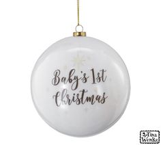 baby's 1st christmas bauble ornament with handwritten text on it