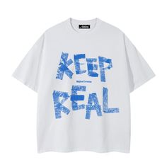 This Keep Real T-Shirt is not just a piece of clothing, it's a statement. Made from high-quality materials, it's perfect for those who embrace risk, challenge, and adventure. So go out there and stay true to yourself with this bold and inspiring t-shirt. Blue T-shirt With Letter Print For Outdoor, Outdoor Blue T-shirt With Letter Print, Cotton Graphic Design T-shirt For Outdoor, Outdoor Cotton T-shirt With Graphic Design, White T-shirt With Letter Print For Outdoor, White Letter Print T-shirt For Outdoor, Outdoor Letter Print Graphic Tee, Stay True To Yourself, True To Yourself