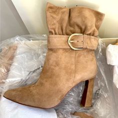 Bnib Joie “Alby” Ankle Pointed Toe Boots. In Suede Leather Camel Color Size 37 Chic Ankle Strap Beige Boots, Chic Beige Ankle Strap Boots, Beige Ankle Strap Boots For Fall, Designer Ankle Strap Boots For Fall, Chic Beige Boots With Buckle Closure, Chic Suede Ankle Strap Boots, Suede Boots With Reinforced Heel And Ankle Strap, Pointed Toe Boots, Toe Boots