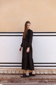 Lisette Maxi Dress Elegant Black Cotton Maxi Dress, Black Bohemian Midi Dress With Ruffles, Elegant Flowy Cotton Maxi Dress, Black Cotton Maxi Dress, Boho Queen, Black Maxi, Versatile Dresses, Children In Need, Cotton Voile