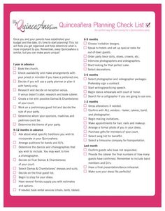 a pink checklist with the words quinceauera planning check list