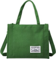 Casual Corduroy Bags In Rectangular Shape, Casual Rectangular Corduroy Bag, Casual Green Tote Shoulder Bag, Trendy Corduroy Shoulder Bag For Travel, Rectangular Corduroy School Bags, Trendy Corduroy Travel Bags, Green Tote Satchel With Removable Pouch, Green Cotton Bags With Zipper Closure, Corduroy Shoulder Bag For School