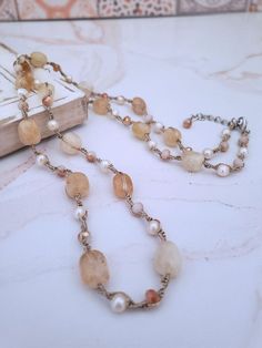 Macrame Twist, Citrine Necklace, Twist Knot, Pearl Gemstone, Faceted Crystal, Pearl Beads, Quartz Crystal, Citrine, Freshwater Pearls