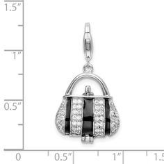 Sterling Silver Amore La Vita Rhodium-plated Enameled CZ Handbag CharmSterling, at over 92% silver, is quite pure. Perhaps this metals most remarkable attribute is the way it ages. Silver patinas so beautifully that designers often exaggerate the quality, incorporating recesses protected from the natural polishing of everyday wear and even pre-oxidizing the surface.Designed with YOU in mind: Using our years of experience providing the top quality jewelry through our stores in Northern Florida, w Luxury Metal Bags As Gifts, Luxury Metal Bag As Gift, Luxury Silver Metal Bag, Elegant Silver Enamel Jewelry, Elegant Everyday Jewelry With Charms, Rectangular Silver Jewelry With Black Enamel, Luxury Silver Jewelry For Daily Use, Elegant Silver Jewelry For Everyday, Enamel Plate