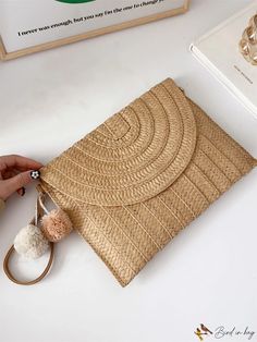 BirdinBag - Chic Flap Straw Bag with Charm: Ideal for Summer Travel & Beach Vacations Beach Vacations, Beach Travel, Summer Travel, Handle Bag, Flap Bag, Color Khaki, Bag Straps, Beach Trip, Beach Vacation