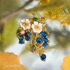 Blueberry Flower Brooch; new arrivals; vintage style; trending now Fruit Necklace, Astrology Jewelry, Astrology Necklace, Moon And Star Ring, Fruit Jewelry, Moon And Star Earrings, Nature Earrings, Nature Necklace