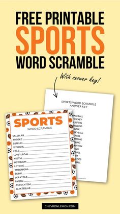 Free printable sports word scramble Sports For Kids, Bingo Games For Kids, Educational Activities For Kids