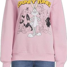 Trendy Winter Tops With Character Print, Relaxed Fit Cartoon Print Sweatshirt For Spring, Trendy Winter Tops With Cartoon Print, Cute Tops With Character Print For Loungewear, Spring Cartoon Print Relaxed Fit Sweatshirt, Casual Cartoon Print Sweater, Cute Character Print Tops For Loungewear, Winter Loungewear Tops With Logo Print, Trendy Cartoon Print Crew Neck Top