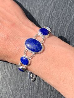 Lapis Lazuli Cabochon Bracelet Handmade in 925 Sterling - Etsy Blue Oval Sterling Silver Bracelet Gift, Oval Blue Sterling Silver Bracelet As Gift, Oval Blue Sterling Silver Bracelet Gift, Classic Blue Sterling Silver Bracelets, Blue Sterling Silver Spiritual Bracelet With Gemstones, Elegant Lapis Lazuli Gemstone Bracelets, Silver Bracelets With Lapis Lazuli Natural Stones, Spiritual Blue Sterling Silver Bracelet With Gemstone, Classic Blue Gemstone Sterling Silver Bracelet