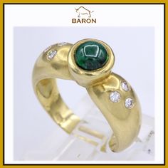 PRE-OWNED GOOD CONDITION  NATURAL EMERALD  RING       14K YELLOW  GOLD 7.30 GRAMS   ANTIQUE VINTAGE DESIGN EMERALD SIZE   5 MM /  0.72 CARAT  NICE DARK GREEN COLOR  DIAMONDS 0.15 CARAT FINGER SIZE 7 (CAN BE RE-SIZED A LITTLE BIT UP OR DOWN) + GIFT BOX   SHIPPING FROM NEW YORK CITY  LAB CERTIFICATE / APPRAISAL  CUSTOMER SATISFACTION - IS OUR #1 PRIORITY !  MD #41 TAG96009 Classic Gold Diamond Ring With Cabochon, Classic Gold Cabochon Diamond Ring, Gold Cabochon Diamond Ring For Anniversary, Gold Diamond Ring With Cabochon For Anniversary, Gold Cabochon Diamond Ring, Yellow Gold Round Cabochon Diamond Ring, Yellow Gold Diamond Ring With Cabochon, Cabochon Yellow Gold Diamond Ring, Anniversary Yellow Gold Cabochon Diamond Ring