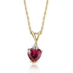 This classic solitaire pendant features one large .53CT heart shaped lab created ruby and three round brilliant cut natural diamonds. All gem stones are set in 14k white gold. An 18" 14k white gold clasp lock chain is included. Classic Gemstone Necklace For Valentine's Day, Classic Gemstone Necklaces For Valentine's Day, Red Heart Cut Diamond Accented Jewelry, Red Heart Cut Diamond Accent Jewelry, Red Heart Cut Jewelry With Diamond Accents, Lab-created Ruby Heart Cut Gemstone Jewelry, Heart Cut Lab-created Ruby Gemstone Jewelry, Heart-shaped Lab-created Ruby Birthstone Jewelry, Fine Jewelry Necklace With Prong Setting For Valentine's Day