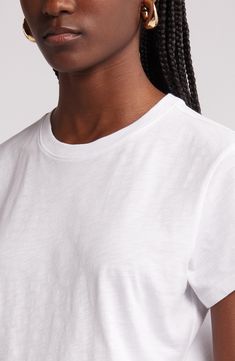 Refresh your basics with a soft, lightweight pima-cotton T-shirt featuring a classic fit and a slub knit that adds hints of dimension. Crewneck Short sleeves 100% pima cotton Machine wash, tumble dry Made in Peru White Cotton Nordstrom Tops, Nordstrom White Cotton Tops, Nordstrom Cotton Crew Neck Tops, Lingerie Tops, Pima Cotton, Cotton Shirt, Peru, Black Shirt, Cotton Tshirt