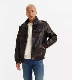 Faux Leather Aviator Bomber Jacket - Brown | Levi's® US