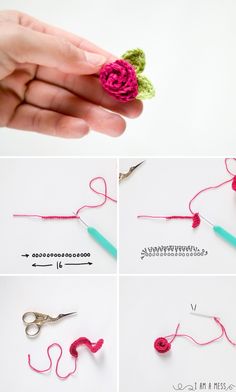 crochet flowers are being used to make the flower for an ornament