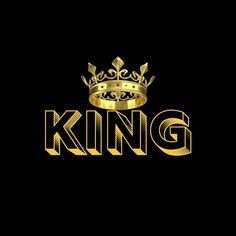 the word king written in gold with a crown on top