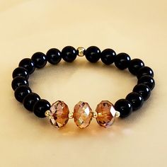 Beaded Bracelets Diy, Black Agate, Faceted Crystal, Agate Beads, Gemstone Bracelets, Latex Free, Jewelry Projects, Jewelry Tutorials