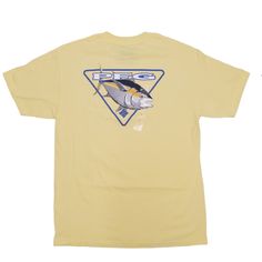 Columbia Pfg Tee Yellow Performance Fishing Gear Tee With Blue Columbia Brand Logo On Front Left Chest And Grey Fish Graphic On Back Pullover Crew Neck Short Sleeves 100% Cotton Machine Washable Size Large New With Tags National Park Shirt, Fish Graphic, Fish Logo, Columbia Shirt, Button Up Shirt Mens, Casual Athletic, Athletic Shirts, Fishing Gear, Red Shirt