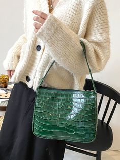 OrcaJump - Croc Embossed Large Capacity Square Bag - Bandoleras Mujer Dark Green Pattern, Ombre Fashion, Crocodile Pattern, Green Brands, Branded Handbags, White Brand, Green Pattern, Small Crossbody Bag, Square Bag