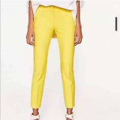 Zara Cropped Yellow Pants, Thick Fabric. Size 8 With Light Stretch. New With Tags. Stretch Dress Pants For Business Casual In Summer, Fitted Pants For Summer Business Casual, Summer Office Straight Leg Pants, Fitted Dress Pants For Spring Workwear, Stretch Pants For Summer Business Casual, Stretch Pants For Business Casual In Summer, Summer Stretch Pants For Business Casual, Stretch Bottoms For Business Casual Summer Wear, Stretch Cropped Leg Office Pants