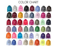 the color chart for men's hoodies and sweatshirts