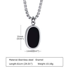 SPECIFICATIONS Style: TRENDY Shape\pattern: Round Pendant Size: 12mm*21mm Origin: Mainland China Occasion: Party Occasion: Daily Necklace Type: Pendant Necklaces Model Number: NC-1062S Metals Type: Stainless Steel Material: Metal Material: High quality stainless steel Item Type: Necklaces Gender: Men Function: Trendy Fine or Fashion: Fashion Feature: Round/ Oval Pendant Environmental Standard: Lead, Nickel, Cadmium free Compatibility: All Compatible Color: Black+Silver Chain Type: Box Chain Chai Black Stainless Steel Business Jewelry, Silver Stainless Steel Jewelry For Business, Silver Stainless Steel Business Jewelry, Minimalist Silver Jewelry For Business, Formal Engraved Stainless Steel Necklace, Formal Stainless Steel Engraved Necklace, Black Pendants, Daily Necklace, Number 12