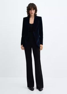 Velvet blazer - Women | Mango USA Tailored V-neck Outerwear With Pockets, V-neck Single Breasted Blazer For Business Casual, Tailored V-neck Formal Outerwear, V-neck Outerwear With Pockets For Office, V-neck Office Outerwear With Pockets, Tailored Single Breasted V-neck Outerwear, Tailored Single-breasted V-neck Outerwear, Single Breasted V-neck Outerwear For Work, Elegant V-neck Outerwear With Pockets