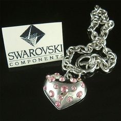 Swarovski Crystal Pink Puffy Love Heart Valentine Lover Cute Charm Toggle Rhodium Bracelet Jewelry B Silver Heart Charm Bracelet For Party, Heart Shaped Charm Bracelet For Valentine's Day Birthday, Heart Charm Bracelet For Valentine's Day Birthday, Heart-shaped Charm Bracelet For Valentine's Day Party, Heart-shaped Charm Bracelet For Valentine's Day Birthday, Heart-shaped Bracelet For Valentine's Day Party, Heart-shaped Charm Bracelet For Birthday And Valentine's Day, Heart Bracelet For Valentine's Day Party, Valentine's Day Heart Bracelet For Party