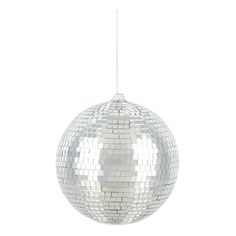 a silver disco ball hanging from the ceiling