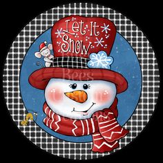 a snowman with a red hat and scarf on it's head is shown