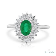 "Oval Shaped Emerald Ring/14k Gold Diamond Halo Engagement Ring/Green Gemstone Promise Ring/Anniversary Birthday Gift/Genuine Emerald Jewelry ★ ★ ★ ★ CUSTOM/DUTY-FREE SHIPPING WORLDWIDE, BUYERS DON'T HAVE TO PAY ANY CUSTOM FEES WHILE IMPORTING ★ ★ ★ ★ Details Made to order Material: 14k/18k Gold Color Options: Yellow Gold, White Gold, Rose Gold ★ Center Stone: Oval, Emerald Size: 5x7 mm Approx Weight (Ct): 0.835 ★ Band Stones: Diamond Round Size: 1.1 mm * 20 No.s, 1.5 mm * 20 No.s Approx Weight Cluster Emerald Ring In White Gold With Center Stone, Formal Diamond Ring With Halo For May Birthstone, Formal May Birthstone Diamond Ring With Halo Design, Emerald Rings With Diamond White Halo Setting, Formal Emerald Ring With Halo And Round Cut, Formal Emerald Ring With Halo, Formal May Birthstone Diamond Ring With Center Stone, Formal Emerald Halo Ring With Round Cut, Diamond White Halo Ring For Marriage