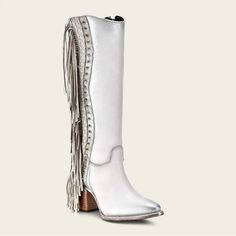 Womens Cuadra Boots Genuine Bovine Leather Westen Chic Inner Zipper Closure White/Silver Glitter New In Box Elegant Silver Snip Toe Boots, Leather Boots With Silver Accents And Round Toe, Chic Silver Leather Boots, Silver Leather Boots With Accents, Elegant Silver Leather Boots, Silver Leather Western Boots, Silver Leather Snip Toe Boots, Silver Calf Leather Boots With Round Toe, Cream Knee High Boots