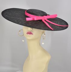 There is an elastic string with the base hat, it will help you to hold fascinator easier! Sinamay saucer hat base hat that measures approximately 18.5 inches side to side, front to back is also the same size, 18.5 inches, colors are available, black, off white, pink, hot pink and pink and lime green, it will help you to support for your millinery creations. Edges trimmed in matching grosgrain ribbon.it comes with an elastic!   💃1. All hats will be sent from Rockville, MD, 20850, using FedEx Gro Diy Kentucky Derby Hat, Saucer Hat, Rockville Maryland, Sinamay Fascinator, Millinery Supplies, Hat Base, Elegant Hats, Fascinator Hat, Kentucky Derby Hat