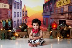 Fond idéal pour un shooting de bébé pour noel | Howdy Partner - Photography Printed Backdrop Prop - Cake Smash Photography Backdrop - Poly Paper - Wrinkle Free Fabric | Créatrice : FancyFabricAndProps | #photobooth #baby #partybackdrop Photo Bebe, Cake Smash Props, Backdrops Kids, Baby Boy Birthday