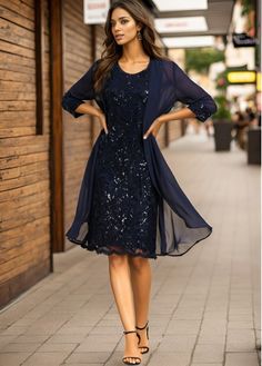 Color:Navy;Size:S;Size:M;Size:L;Size:XL;Size:XXL;Package Contents:1 X Dress;Occasion:Work;Style:Elegant; Dress And Cardigan, Dress Occasion, Lovely Tops, Work Style, Navy Lace, Evening Outfits, Style Mistakes, Navy Dress, Dress With Cardigan