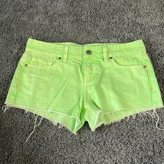 Nwot Victoria’s Secret Pink Neon Green Jean Shorts Green Stretch Jean Shorts, Casual Stretch Green Jean Shorts, Green Summer Jean Shorts, Green Mid-rise Jean Shorts With Pockets, Green Mid-rise Summer Shorts, Green Mid-rise Shorts For Summer, Mid-rise Green Shorts For Summer, Casual Green Cutoff Shorts, Green Cotton Mid-rise Jean Shorts