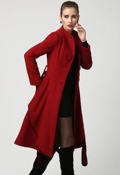 Elegant Long Sweater Coat For Formal Occasions, Chic Long Single-breasted Pea Coat, Elegant Fall Pea Coat With Stand Collar, Chic Single-breasted Wool Coat With Stand Collar, Chic Stand Collar Pea Coat For Spring, Long Sweater Coat For Formal Occasions, Chic Spring Pea Coat With Stand Collar, Elegant Long Belted Pea Coat, Spring Long Belted Wool Coat