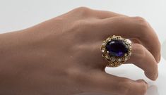 Buy Purple Amethyst Diamond Ring, Vintage 14K Gold Oval Cocktail Online in India - Etsy Exquisite Oval Rings For Evening, Oval Amethyst Diamond Ring For Formal Events, Oval Amethyst Diamond Ring For Formal Occasions, Formal Oval Amethyst Diamond Ring, Exquisite Oval Amethyst Ring For Formal Occasions, Elegant Gold Multi-stone Amethyst Ring, Elegant Multi-stone Amethyst Ring, Elegant Purple Sapphire Ring For Formal Occasions, Oval Evening Rings With Center Stone