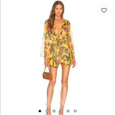 Misa Los Angeles Kaia Mini Bell-Sleeve Floral Chiffon Dress Size M Measurements/Size/Fit Details In Photos Above Yellow Long Sleeve Vacation Dress, Yellow Floral Print Mini Dress For Brunch, Yellow Long Sleeve Mini Dress For Beach, Yellow Mini Dress For Cocktail In Summer, Yellow Long Sleeve Mini Dress With Floral Print, Yellow Long Sleeve Cocktail Dress, Chic Yellow Mini Dress With Floral Print, Yellow Mini Dress For Spring Cocktail, Yellow Cocktail Dress For Spring