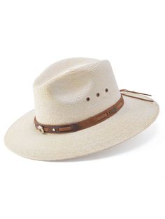 Stetson Chambers Palm straw Aussie hats.  The Chambers firm finish straw hat features a 3" brim with a 3 1/2" pinch front crown, leather accented hat band, 6 eyelets for ventilation and a Drilex sweatband for all day comfort. Clean with a soft brush. Made in Mexico. Style #OSCHMB-3830 Content: Palm Straw Rigid Brimmed Hats For Country Events, Adjustable Fedora For Rodeo With Single Vent, Classic Adjustable Sun Hat With Single Vent, Adjustable Classic Sun Hat With Single Vent, Adjustable Rodeo Hat With Single Vent, Adjustable Hats With Single Vent For Rodeo, Western Style Adjustable Wide Brim Panama Hat, Classic Adjustable Sun Hat For Rodeo, Adjustable Hat With Single Vent For Rodeo