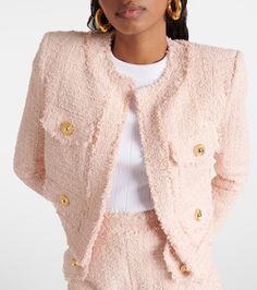 Cropped tweed jacket in pink - Balmain | Mytheresa