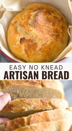 Freshly baked no knead artisan bread with a crisp crust and tender interior, made with just four ingredients. Simple Bread Recipe, No Knead Bread Recipe, Artisan Bread Recipe, Fast Bread, Bread Dipping, Simple Bread, Plain Bread