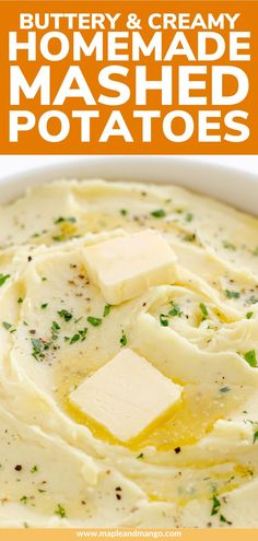 buttery and creamy mashed potatoes in a white bowl