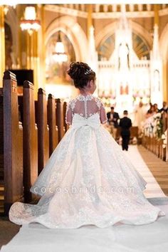 Long Sleeves Princess Long Lace Flower Girl Dresses — Bridelily Burgundy Prom Dress Long, Cheap Wedding Dress Boho, Cheap Lace Wedding Dresses, Sparkle Prom Dress, Long Sleeve Ball Gowns, White Ball Gowns, Princess Flower Girl Dresses, Dresses Tulle