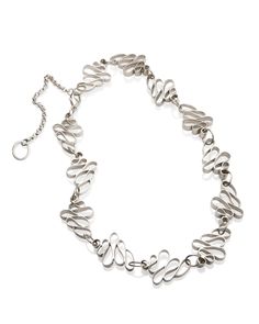 Silver Necklace - Fun squiggles, cast and fabricated from sterling silver, are linked together to create this statement necklace.  Comfortable and beautiful.<br><br>Sterling silver chain with lobster clasp and extender that can be worn at various lengths between 18-20. Riveted Jewelry, Diy Jewelry Videos, Rivet Jewelry, Jewellery Chain, Metal Jewelry Making, Chain Making, Metalsmithing Jewelry, Wire Work Jewelry, Artful Home