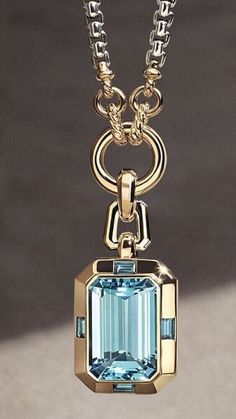 2.00 Ct Emerald Cut Aquamarine Fancy Lab-Created Pendant 14K Yellow Gold Plated | eBay Necklaces With Two Diamonds, قلادات متدلية, Sapphire Necklace Pendants, Aquamarine Jewelry, Sapphire Pendant, A Necklace, Gorgeous Jewelry, Gold Jewelry Fashion, Schmuck Design