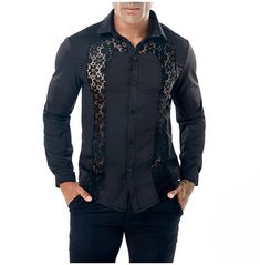 Elevate your style game with our men's floral mesh long sleeve dress shirt. this shirt features a stunning floral mesh design that adds a touch of sophistication to any outfit. made with high-quality materials, it boasts a comfortable fit that's perfect for any occasion, from weddings to formal events. with its versatile design and modern silhouette, this shirt is a must-have in any fashion-forward man's wardrobe! Mesh Long Sleeve Dress, Lace Shirts, Lace Long Sleeve Shirt, Long Sleeve Mesh Dress, Tuxedo Shirts, Autumn Casual, Mesh Long Sleeve, Trendy Shirts, Casual Lace