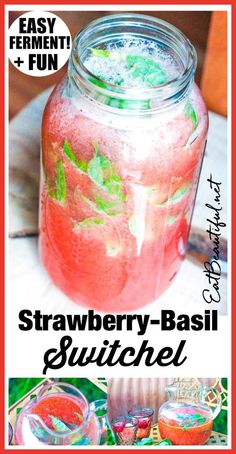 strawberry basil slushie recipe in a mason jar