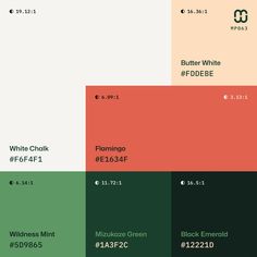 the color scheme for white, green, red and oranges is shown in three different colors